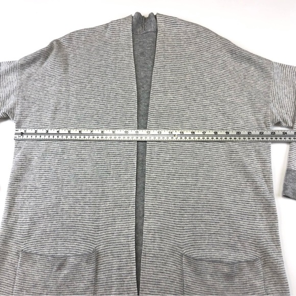 Eileen Fisher grey stripe reversible solid grey long line open cardigan Medium - Picture 3 of 6